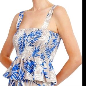 Nwt BCBGMAXAZRIA Tropical Palm‎ print Peplum Ruched Top XS